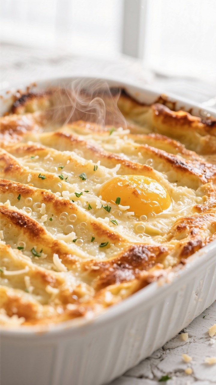 Close-up detail: A golden-brown shepherd’s pie surface just out of the oven, with pronounced fork-