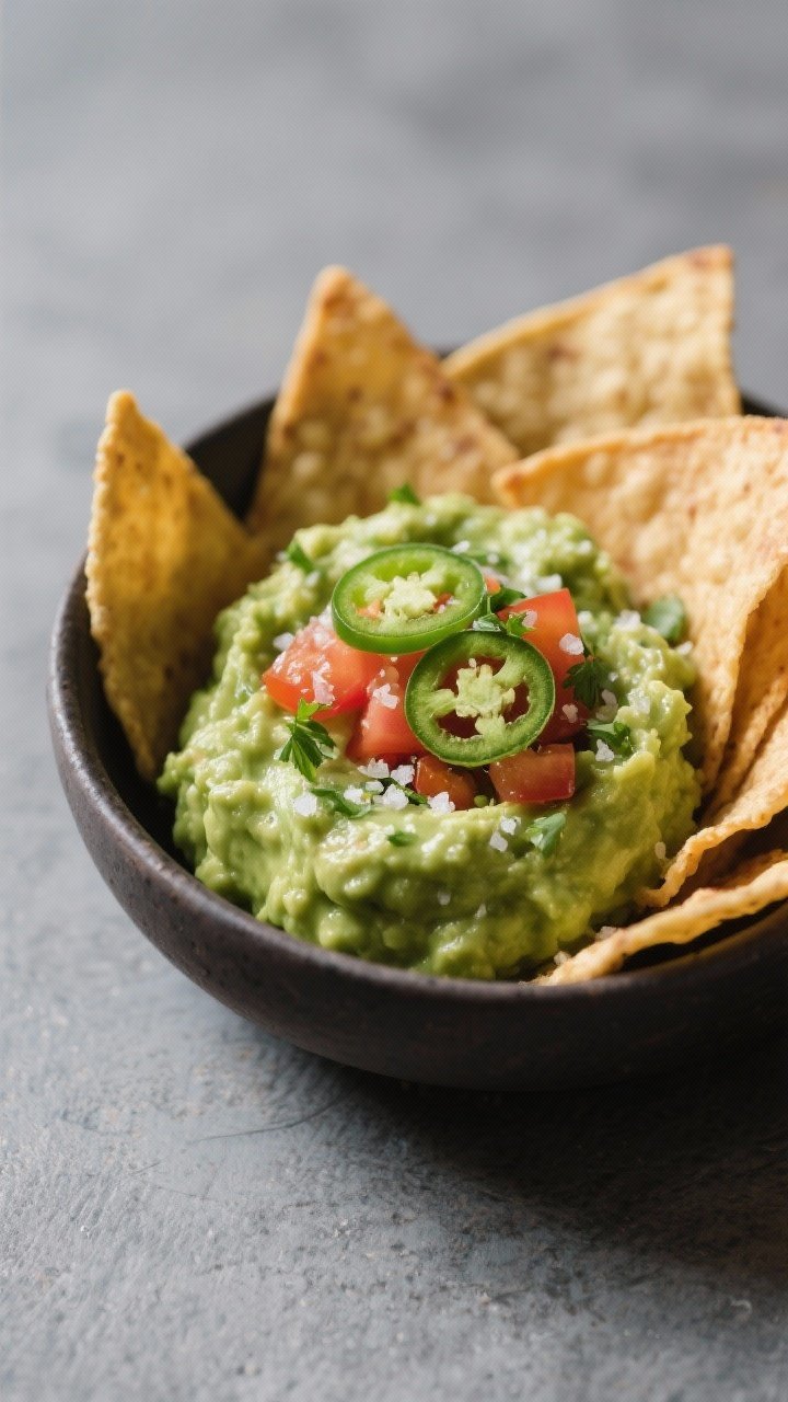 Final dish presentation: Restaurant-quality guacamole served immediately with warm, lightly salted t